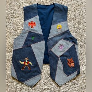 Custom Handmade Denim Jean Vest Women Size M/L Embroidered Western Cowboy